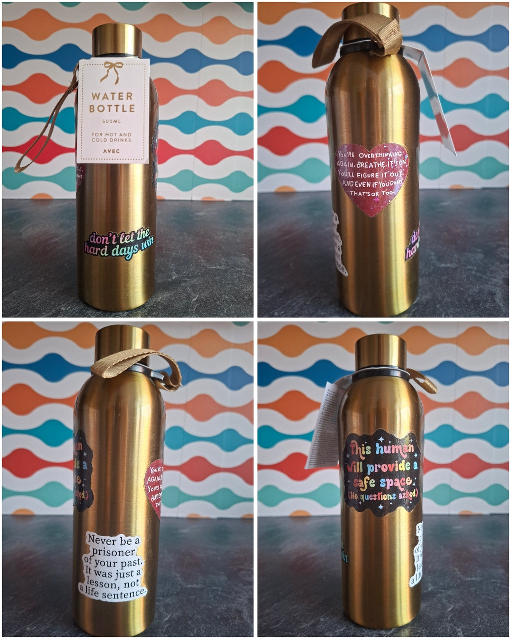 The 'Emotional Support Water Bottle For Anxiety Relief' bottle 500ml