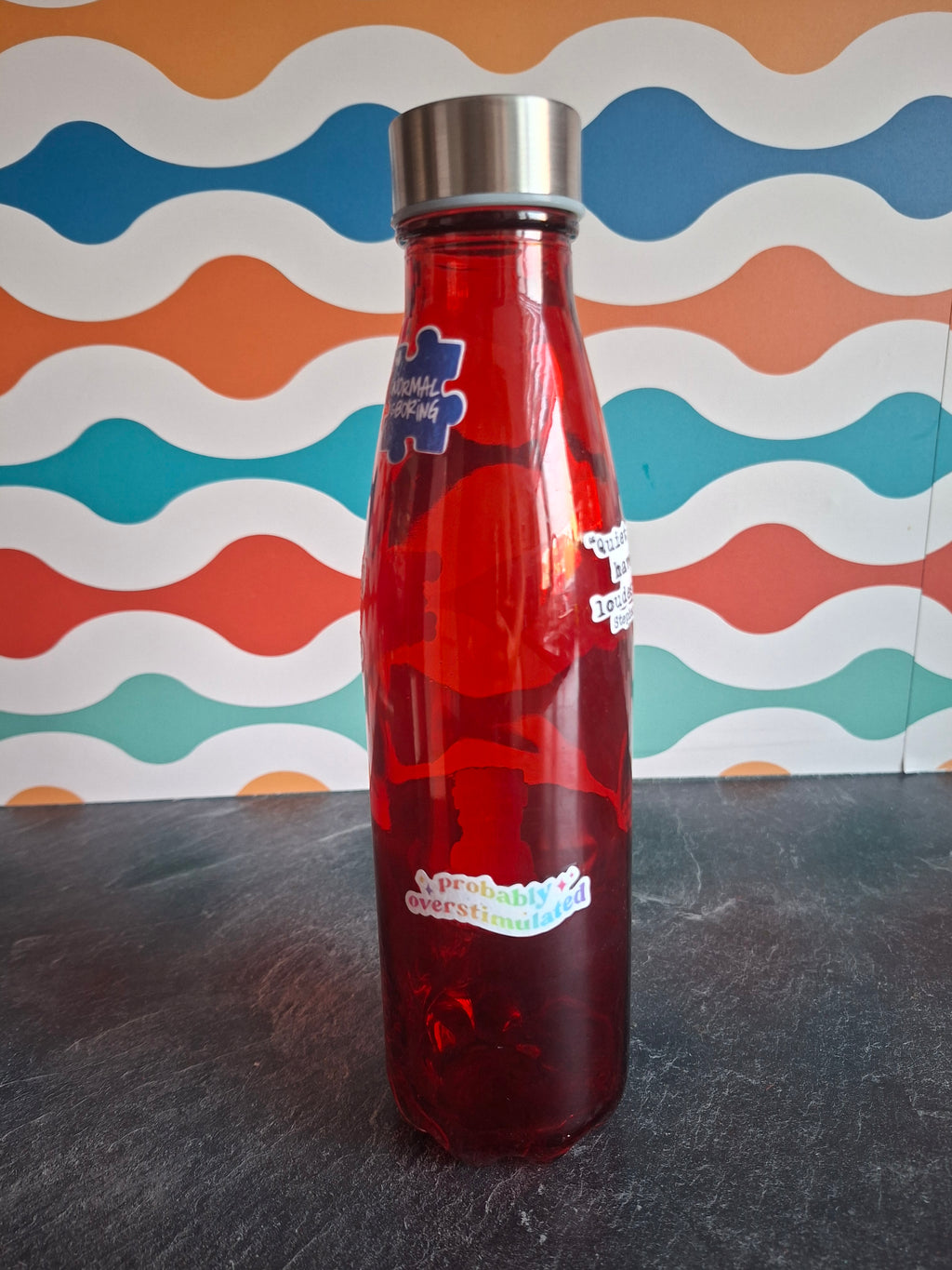 The 'Very neurodivergent Emotional Support' glass water bottle 650 ml