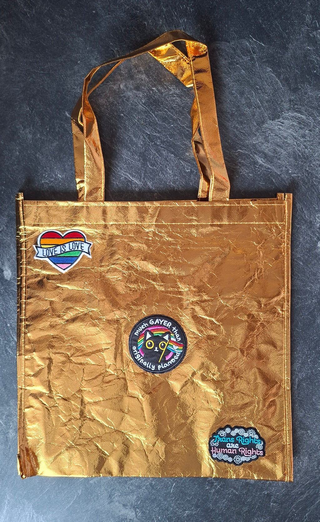 The "No Such Thing as Too Gay" Metallic tote